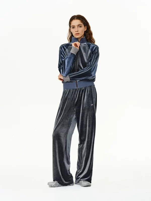 Velvet Cropped Zip-Up Hoodie Set