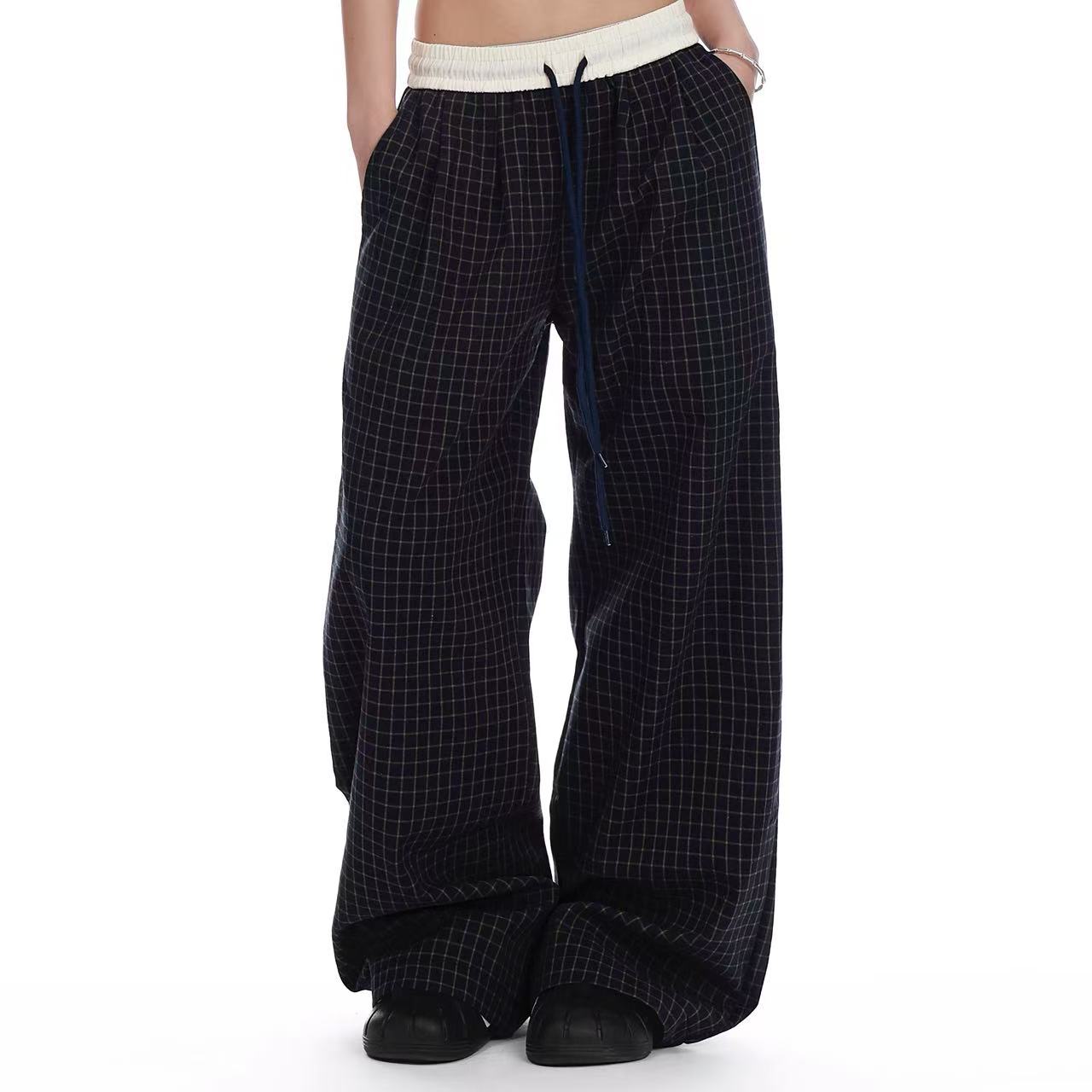 Elastic Waist Plaid Pants - Image 1