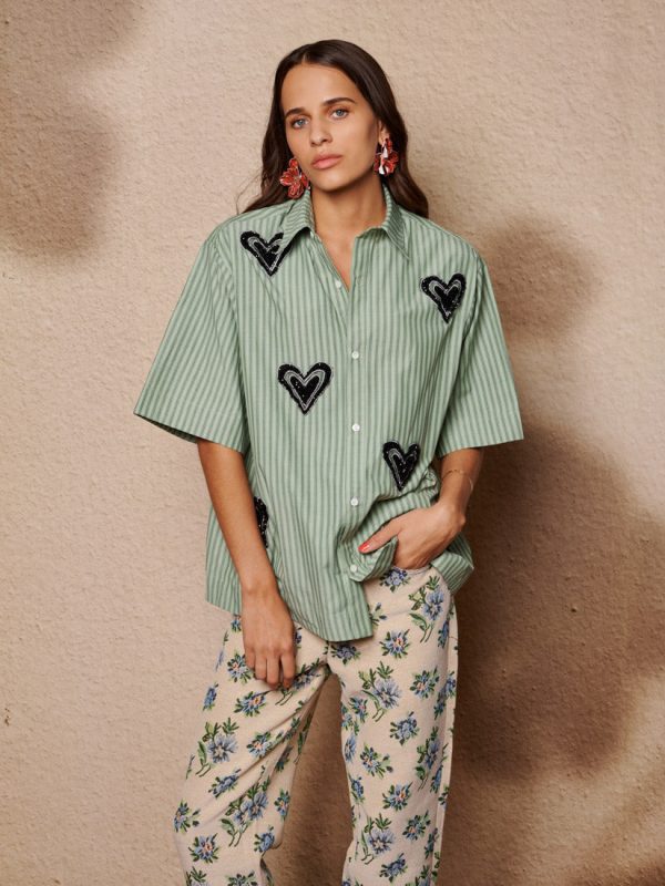 Heart Printing Boxy Short Shirt