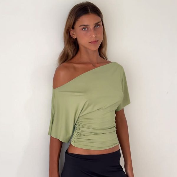 Solid Color Asymmetric Cropped T-shirt