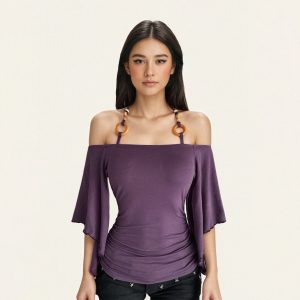Off-the-Shoulder Batwing Sleeve T-shirt - Image 6