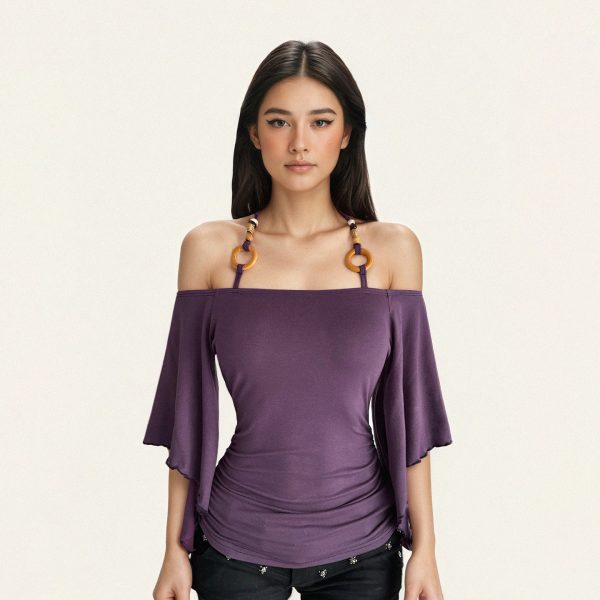 Off-the-Shoulder Batwing Sleeve T-shirt