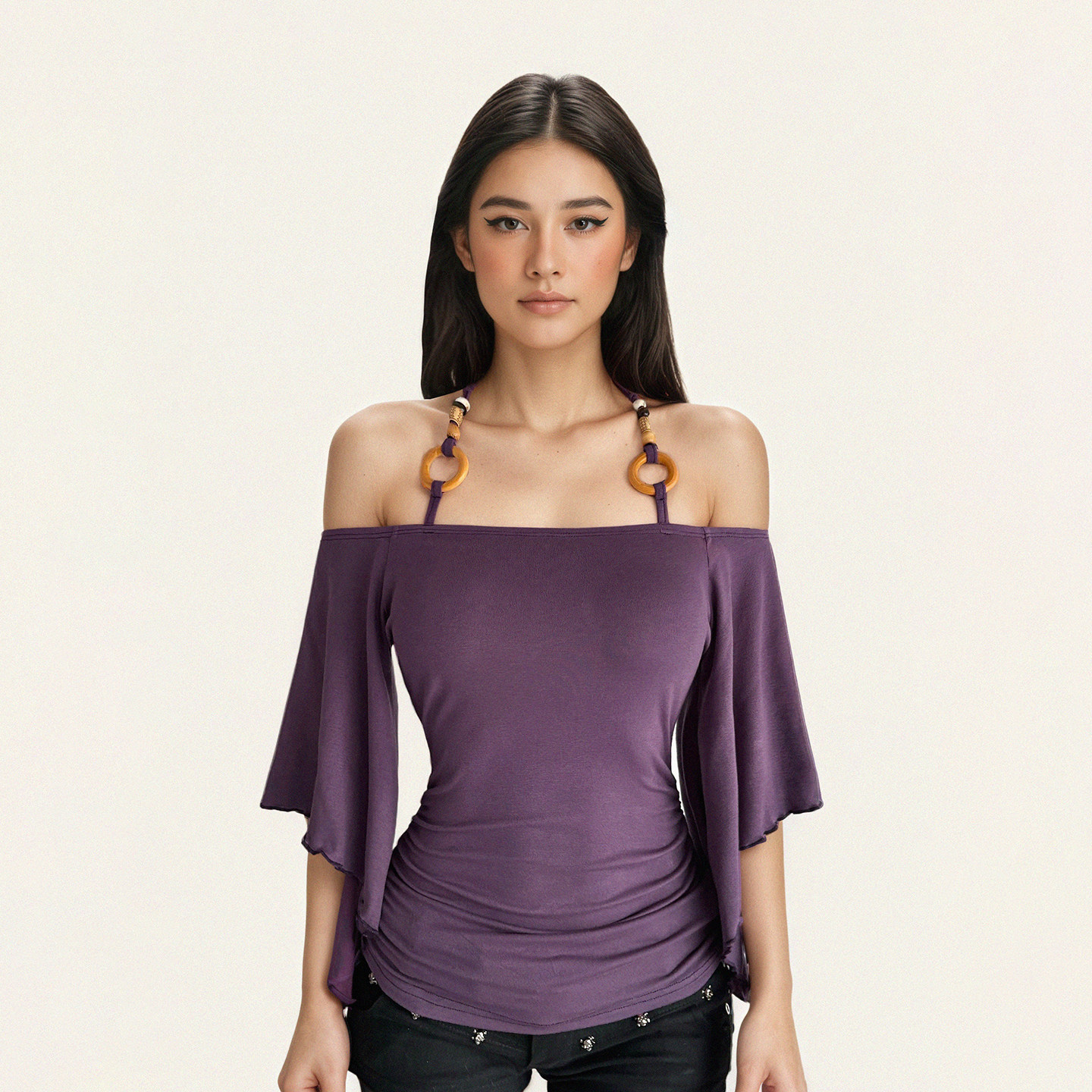 Off-the-Shoulder Batwing Sleeve T-shirt - Image 6