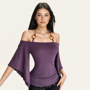 Off-the-Shoulder Batwing Sleeve T-shirt - Image 5