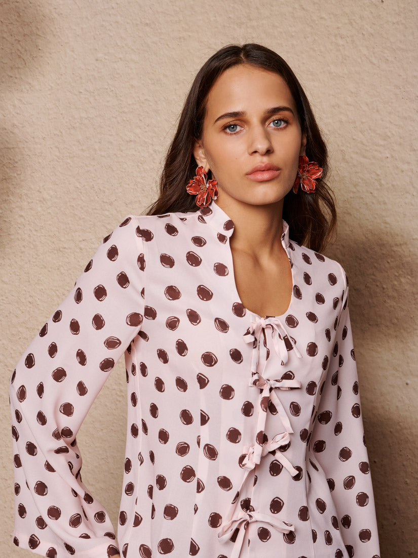 Spot Pyjama Tie Blouse | Polka Dot Relaxed Top - Image 3