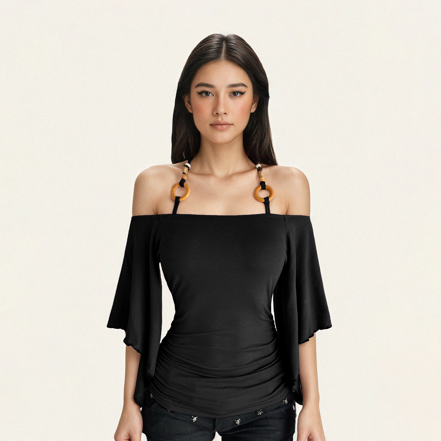 Off-the-Shoulder Batwing Sleeve T-shirt - Image 3