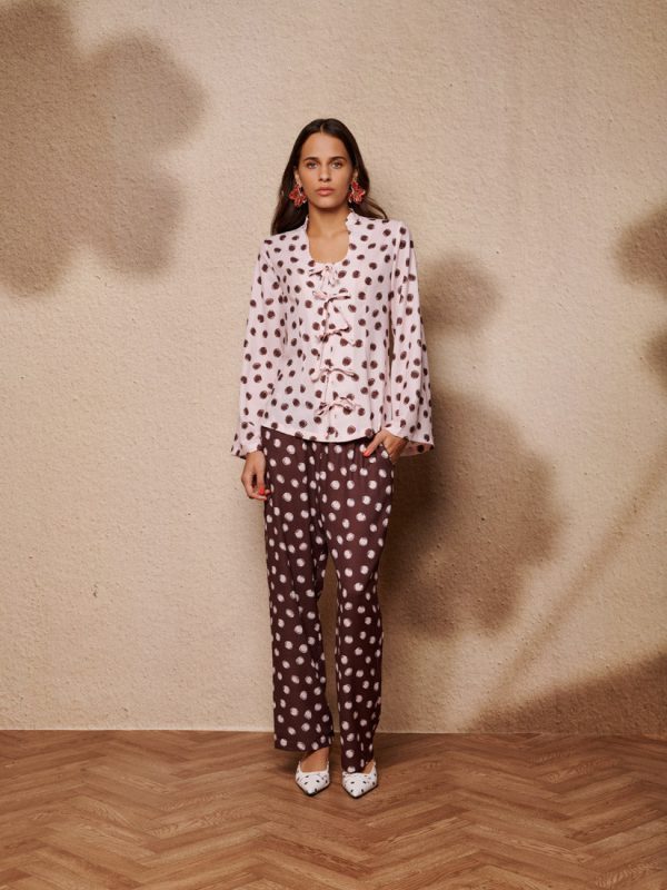 Spot Pyjama Tie Blouse | Polka Dot Relaxed Top