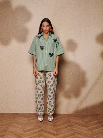 Heart Printing Boxy Short Shirt