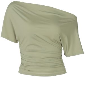 Solid Color Asymmetric Cropped T-shirt - Image 1