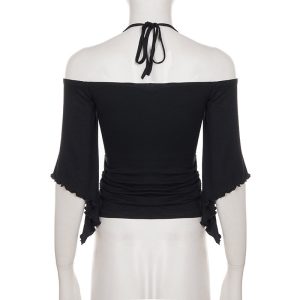 Off-the-Shoulder Batwing Sleeve T-shirt - Image 4