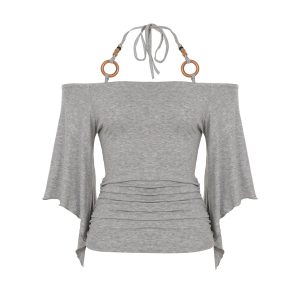 Off-the-Shoulder Batwing Sleeve T-shirt - Image 1