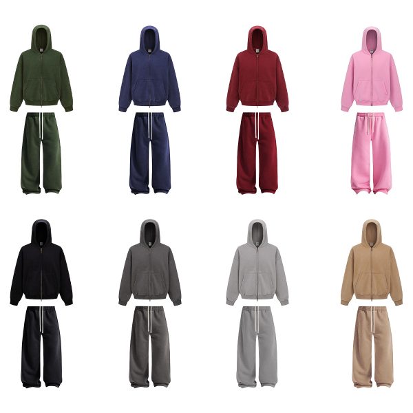 Men's Hoodie Set: 370G Short-fit BOXY Zip-up Jacket + Washed Wax-Dyed Sporty Casual Hoodie Sweatshirt
