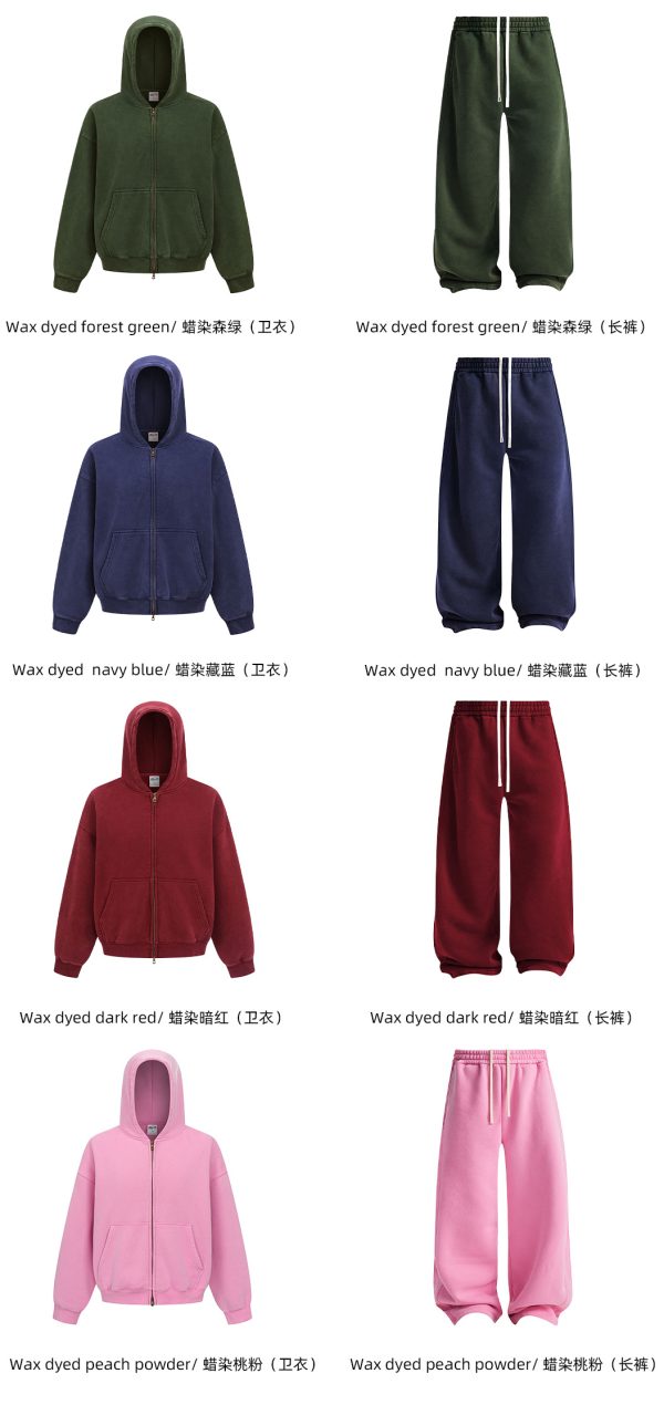 Men's Hoodie Set: 370G Short-fit BOXY Zip-up Jacket + Washed Wax-Dyed Sporty Casual Hoodie Sweatshirt